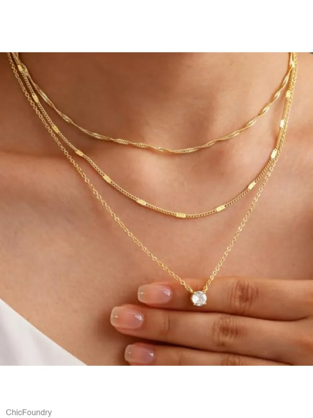 Layered Gold Plated Necklace Set for Women, 14K Gold Plated, Hypoallergenic,